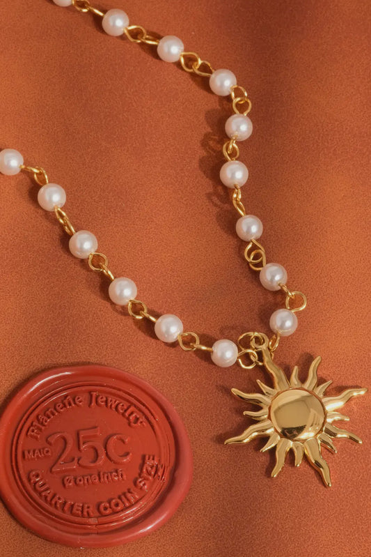Kalani Sun Beaded 18K Gold Plated Stainless Steel  Necklace, Gold