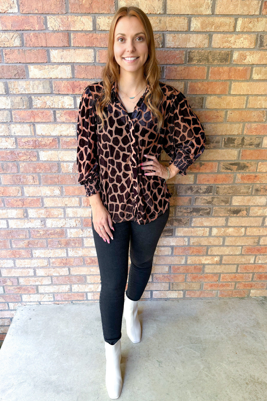 On The Prowl Velvet Button Down Top, Taupe