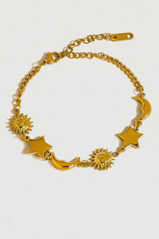 Serena Gold Plated Stainless Steel Sun and Star Bracelet, Gold