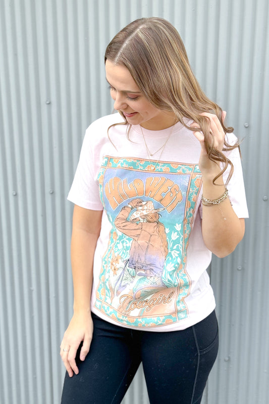 Wild West Cowgirl Graphic Tee, Light Pink