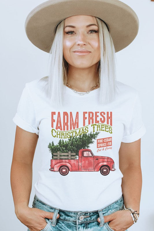 Christmas Trees Vintage Truck Graphic Tee, White