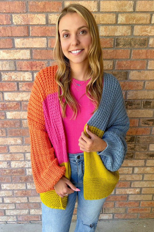 Perfectly Splendid Colored Block Sweater Cardigan, Multi