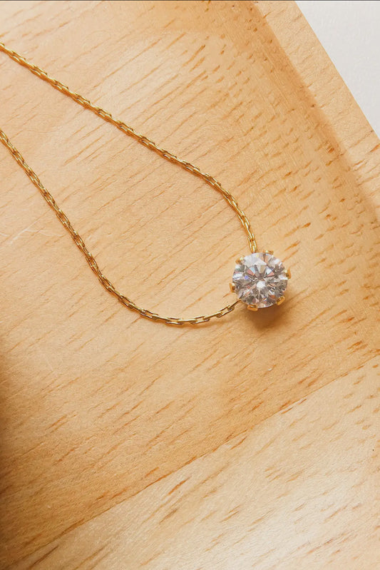 Luna Petite Round CZ 18K Gold Plated Stainless Steel Necklace, Gold