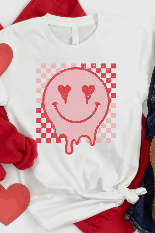 All The Heart Eyes Smiley Checkered Comfort Colors Tee, White