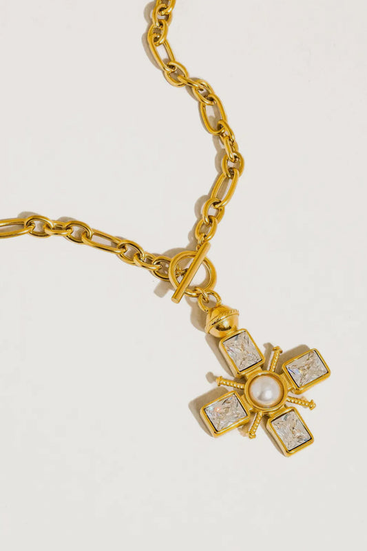 Grace 18K Gold Plated Stainless Steel Cross Necklace, Gold