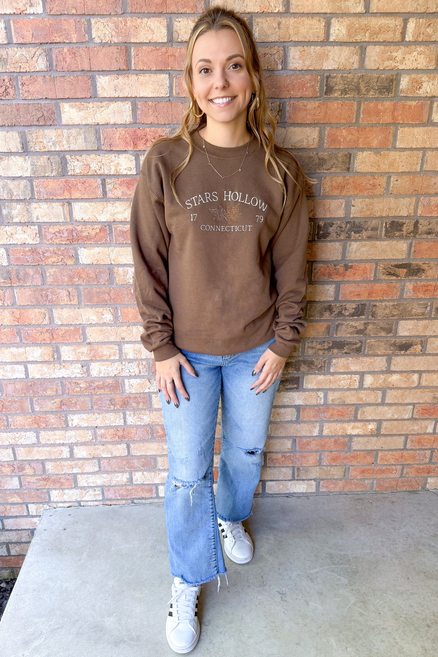 Stars Hollow Embroidered Sweatshirt, Brown