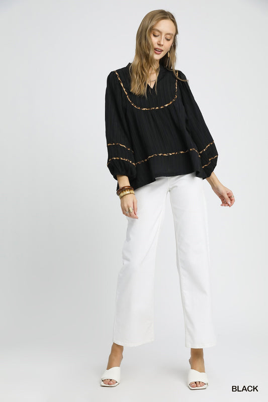 Feline Good Texture Fabric Leopard Print Top, Black