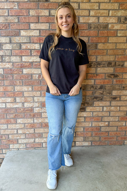 Jesus Is King Embroidered Comfort Colors Tee, Black