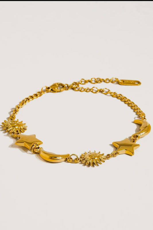 Serena Gold Plated Stainless Steel Sun and Star Bracelet, Gold