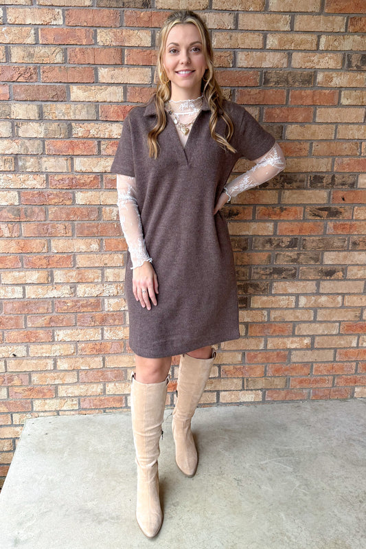 Mia Collard Midi Dress, Dark Chocolate