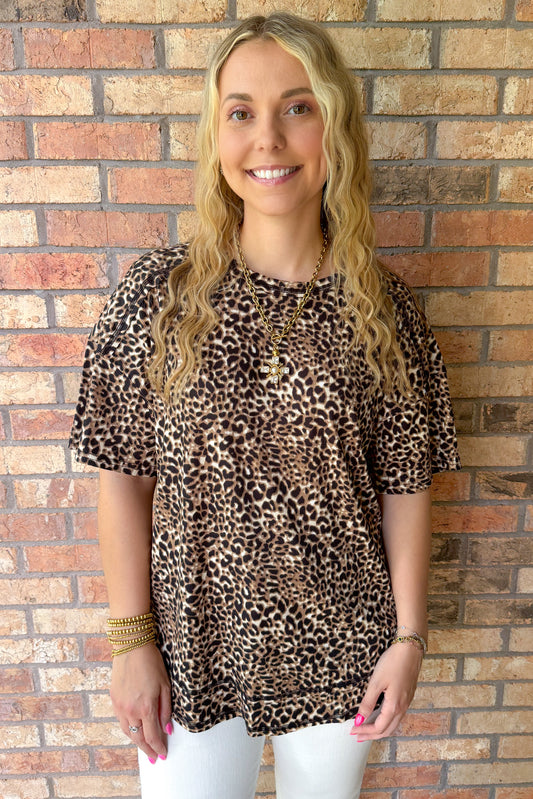 Wildly Optimistic Oversized Leopard Printed Top, Mocha
