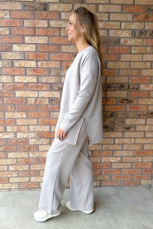 On The Go Tunic Top and Straight Pants Travel Modal Set, Grey
