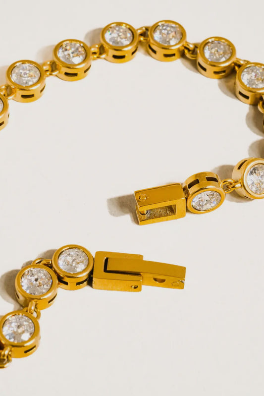 Brielle 18K Gold Plated Stainless Steel Round Rhinestone Bracelet, Gold