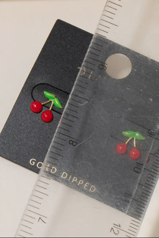 Gold Dipped Mini Cherry Stud Earrings