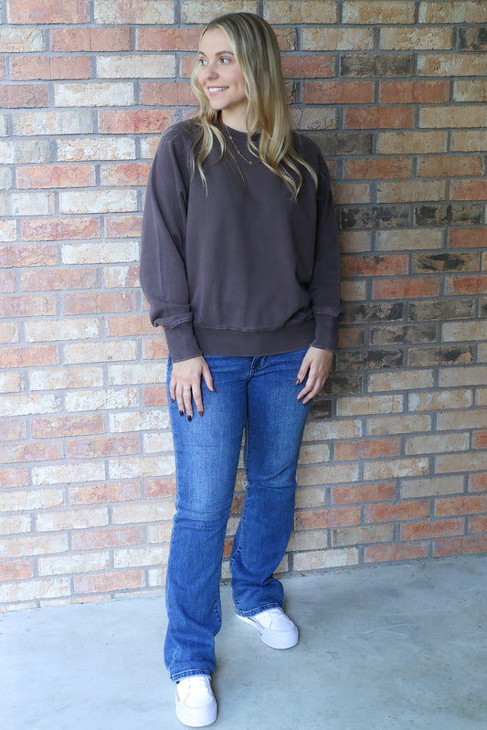 Morning Coffee Soft Bloom Mineral Wash Lace Pullover, Espresso