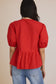 So Classic Front Tie Puff Half Sleeve Top, Red