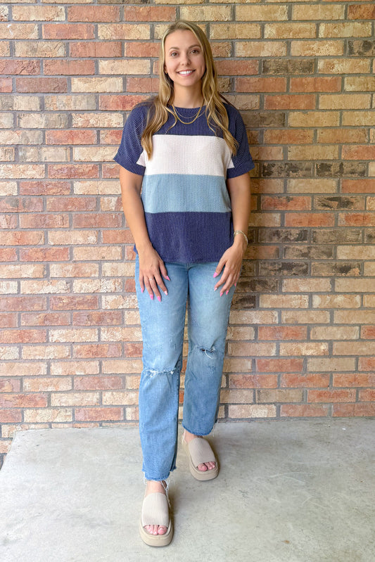 Keep It Consistent Color Block Top, Navy Mix