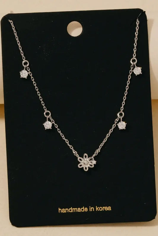 Gold Dipped Flower Charm Chain Necklace, Silver