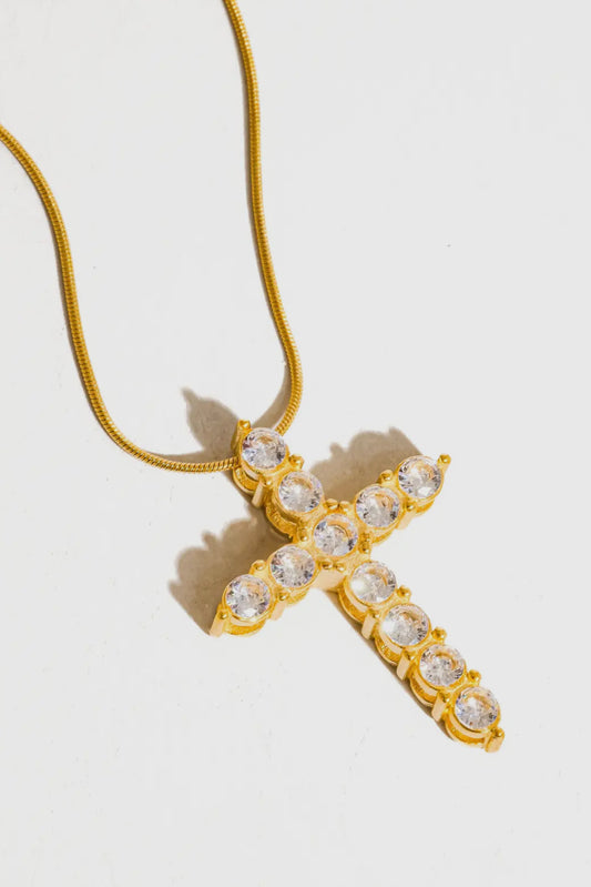 Lead Me Cross 18K Gold Plated Stainless Steel Necklace, Gold