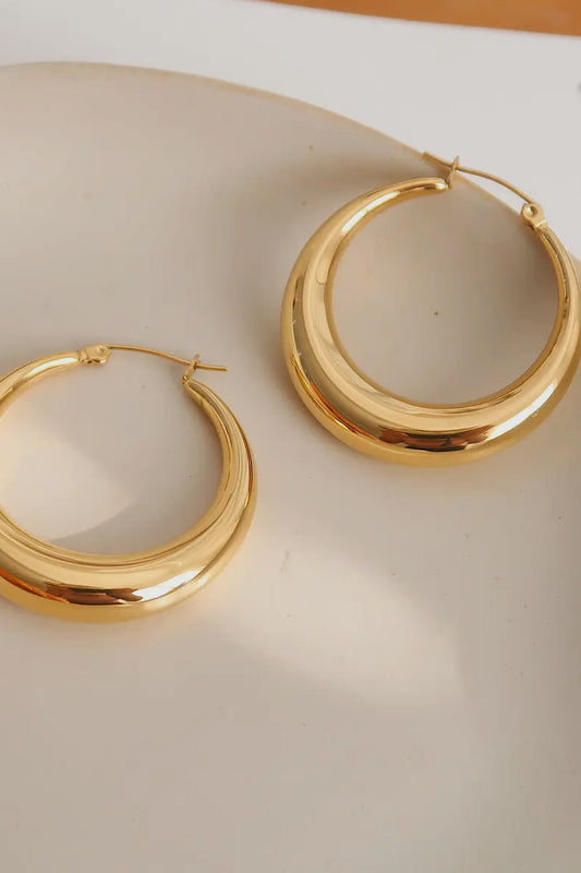 Classic 18K Gold Plated Stainless Steel Large Hoop Earrings, Gold