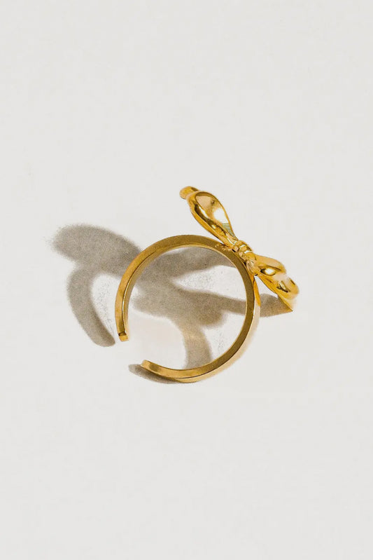 Francesca 18K Gold Plated Stainless Steel Bow Adjustable Ring, Gold