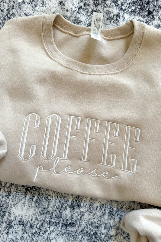 Coffee Please Embroidered Sweatshirt, Sand