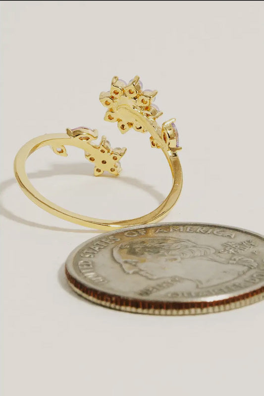 Mixed Studded Floral Adjustable Ring, Gold