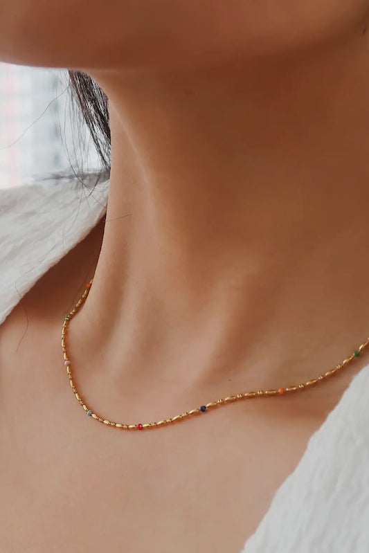 Millie 18K Gold Plated Stainless Steel Petite Beaded Necklace, Gold