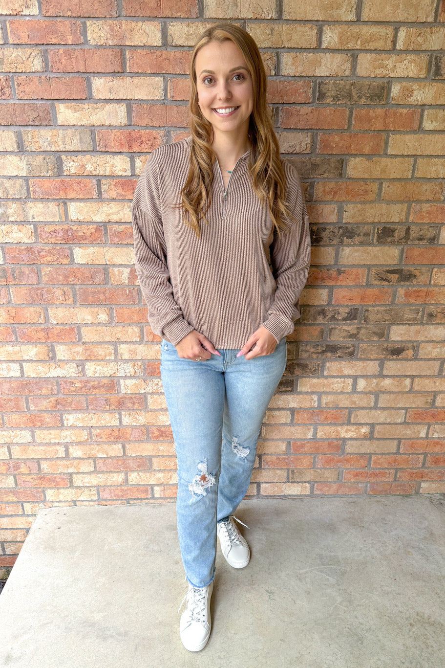 Living The Life Comfy Rib Sweatshirt, Mocha