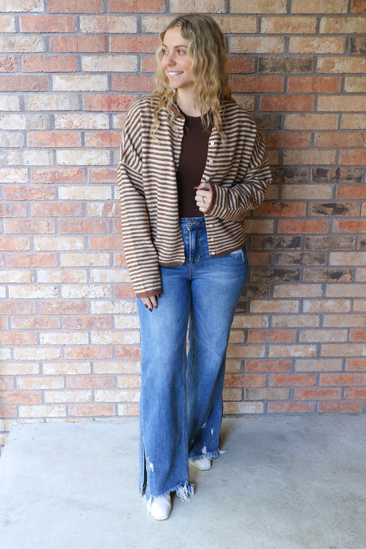 Mini Striped Piper Cardigan, Brown