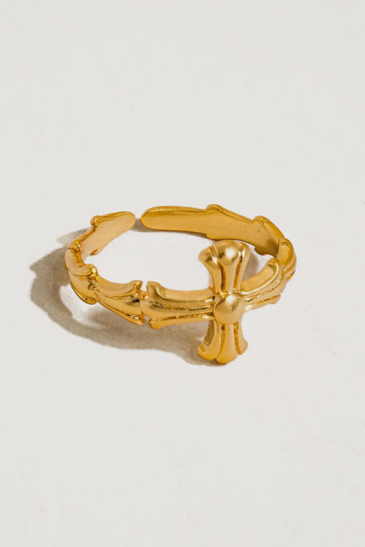 Ruth Vintage Adjustable Cross Ring, Gold