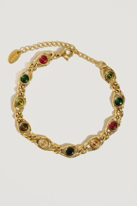 Adaline Colored Cubic Zirconia 18K Gold Plated Stainless Steel Bracelet, Gold