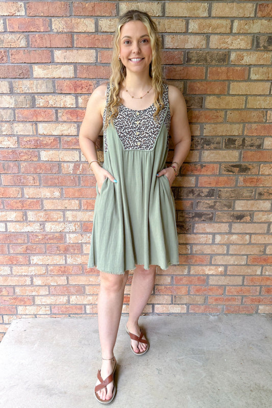Be Fearless Leopard Print Dress, Sage