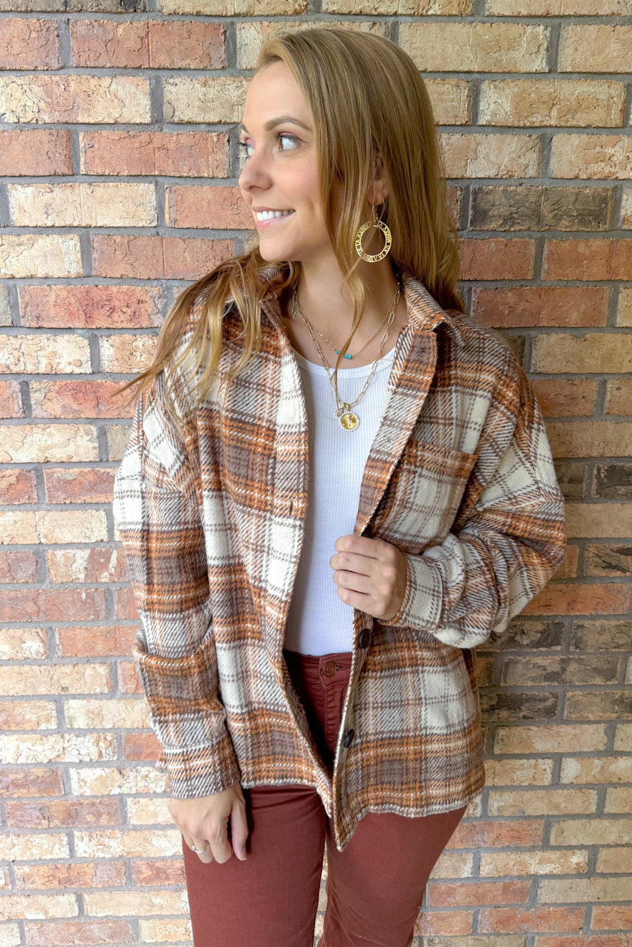 Venture Out Oversized Plaid Shacket, Oat