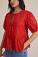 So Classic Front Tie Puff Half Sleeve Top, Red