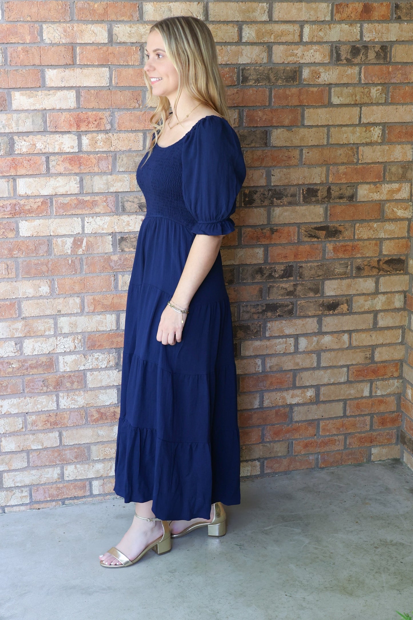 Jolene Smocked Tiered Maxi Dress, Classic Navy