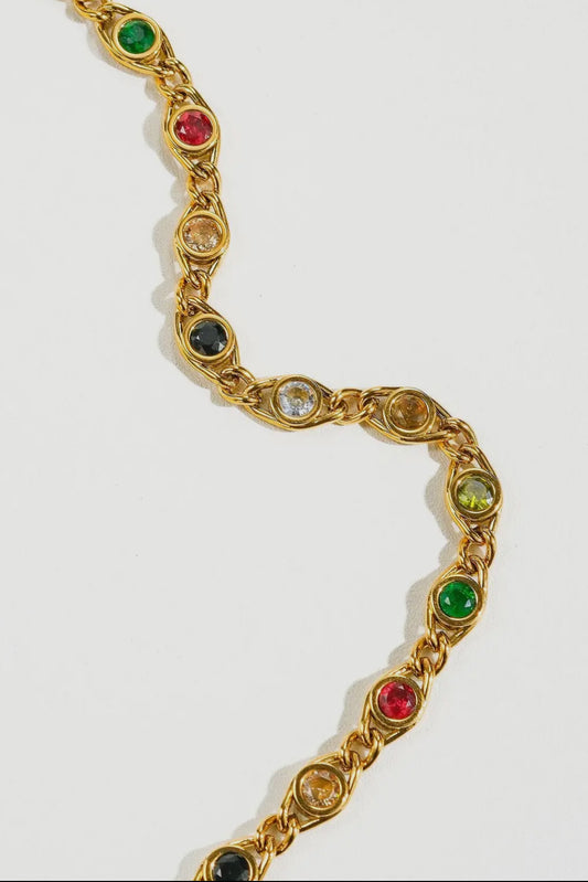 Adaline Colored Cubic Zirconia 18K Gold Plated Stainless Steel Necklace, Gold