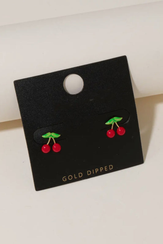 Gold Dipped Mini Cherry Stud Earrings
