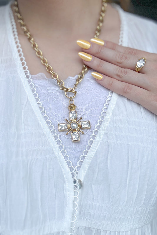 Grace 18K Gold Plated Stainless Steel Cross Necklace, Gold