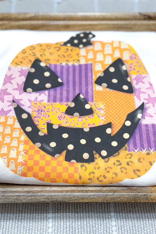 Patchwork Jack O Lantern Crewneck, Cream