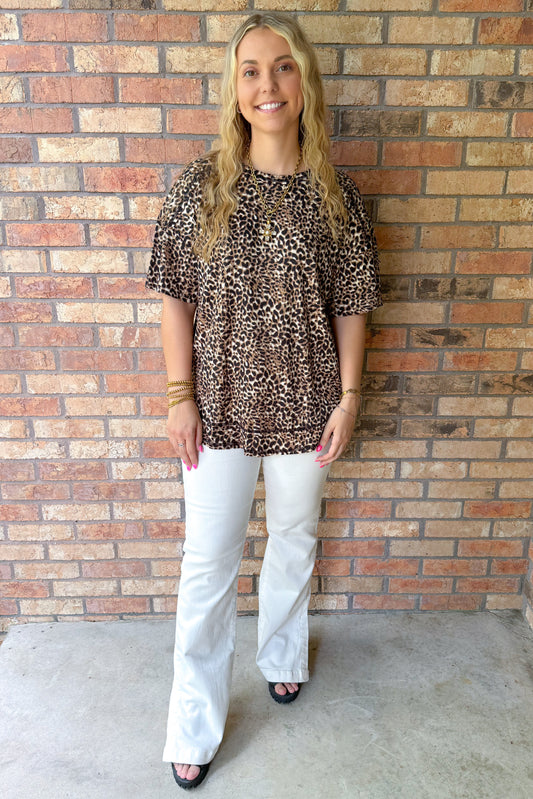 Wildly Optimistic Oversized Leopard Printed Top, Mocha