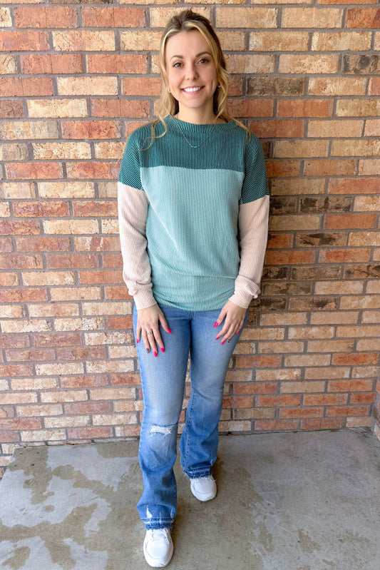 Carefree Color Block Ribbed Top