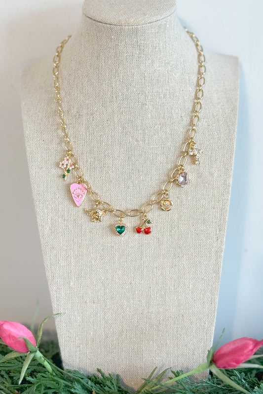 Cherry On Top Charm Necklace, Gold