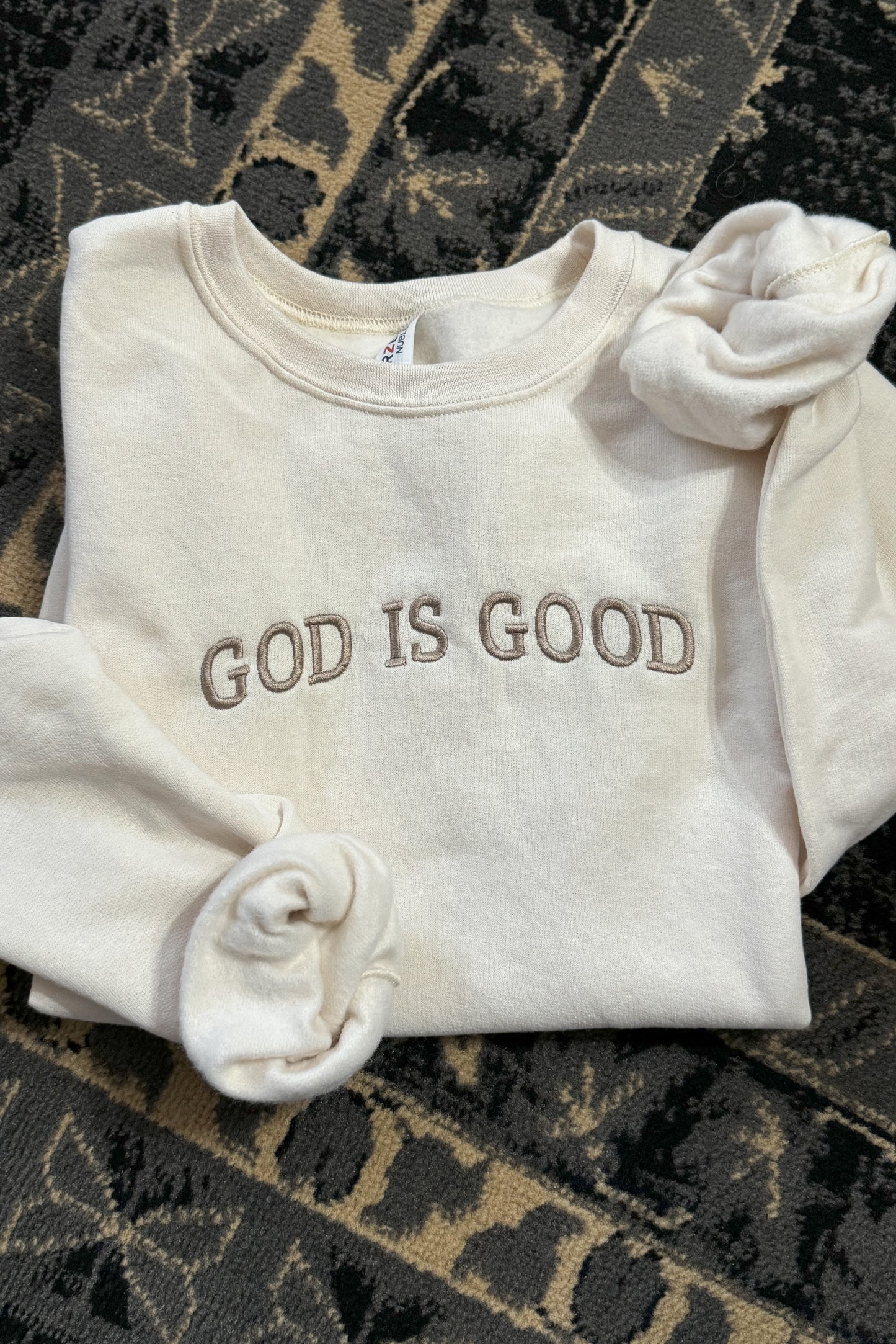 God Is Good Embroidered Sweatshirt, Cream