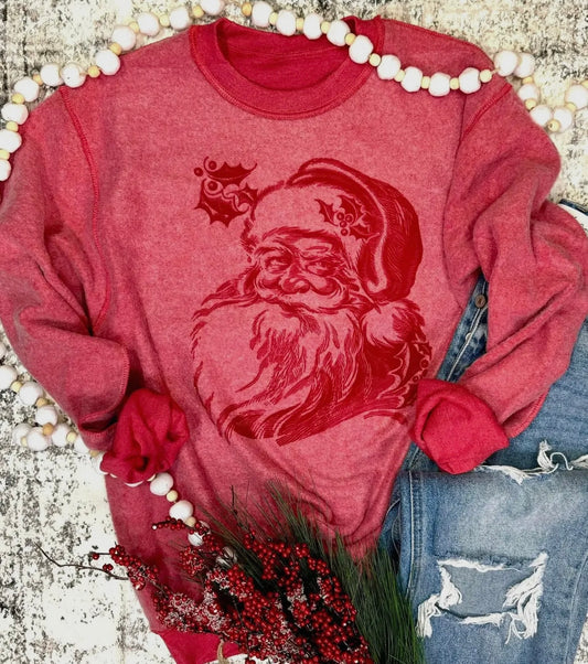 Vintage Inside Out Christmas Santa Crewneck, Heather Red