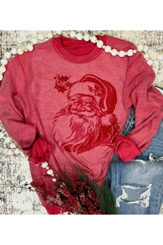 Vintage Inside Out Christmas Santa Crewneck, Heather Red
