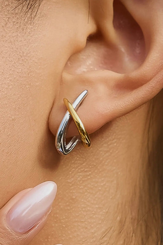 Rosalind 18K Gold Plated Stainless Steel Two Tone Crossover Earrings