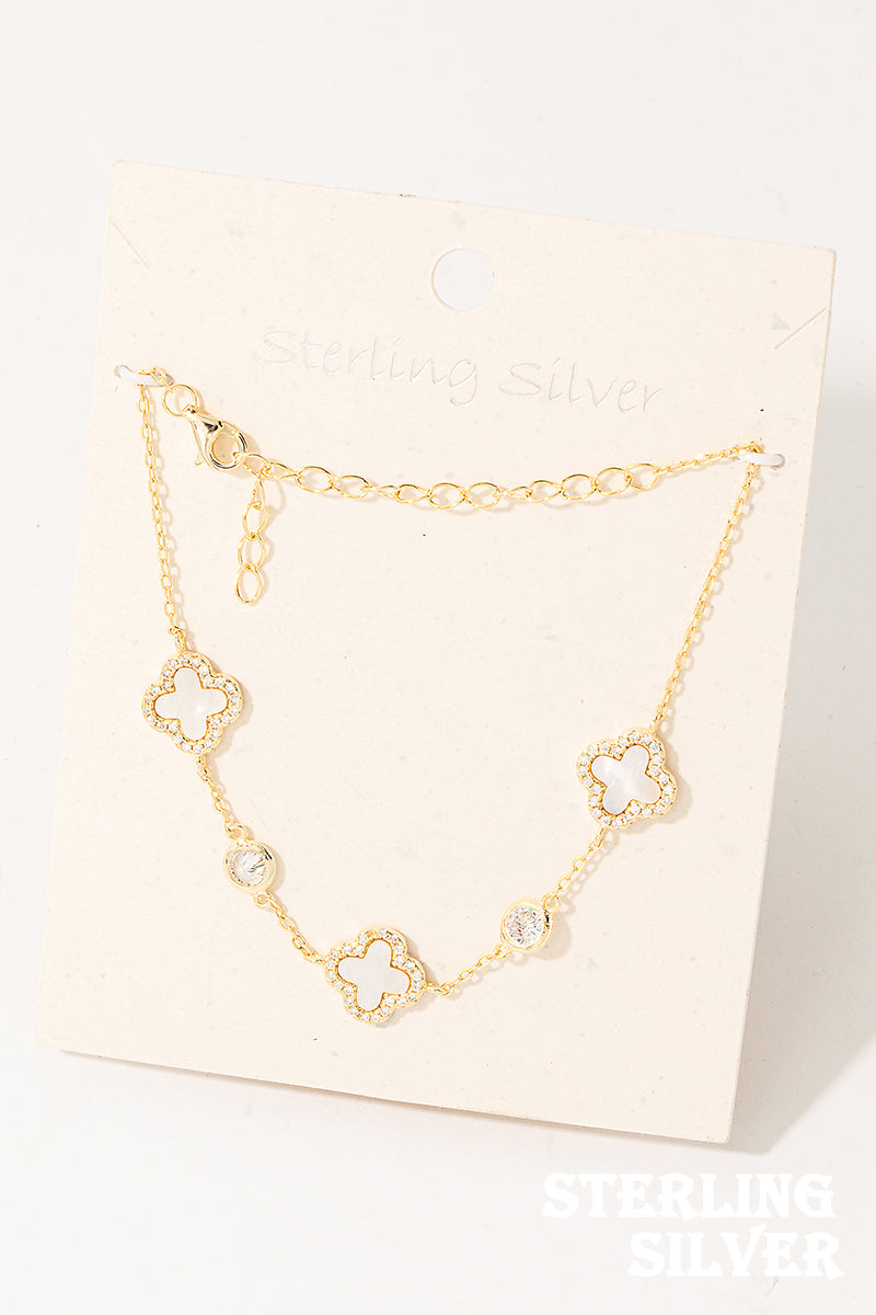 Sterling Silver Clover Chain Bracelet, Gold