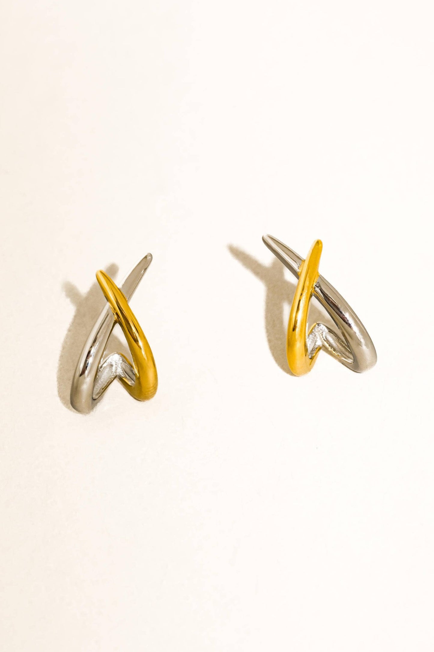 Rosalind 18K Gold Plated Stainless Steel Two Tone Crossover Earrings
