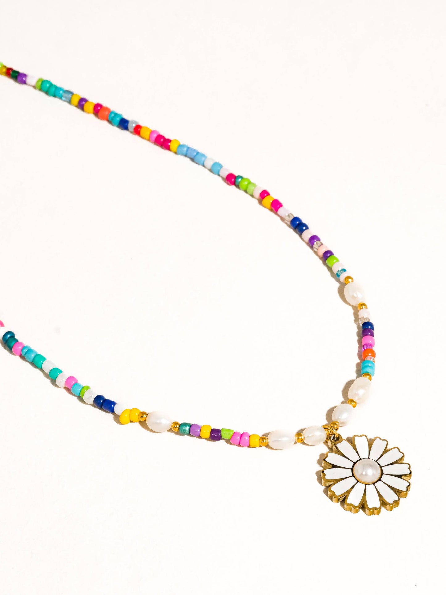 Fleur 18K Gold Plated Stainless Steel Boho Daisy Beaded Necklace